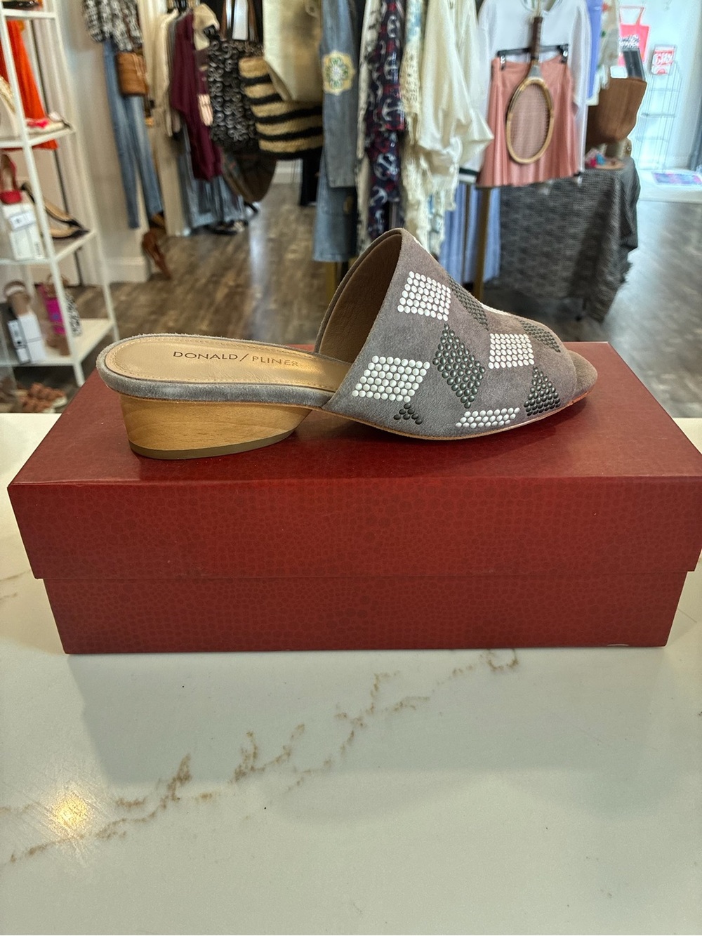 Donald J. Pliner Gray Suede Embellished Slip-On Mule
